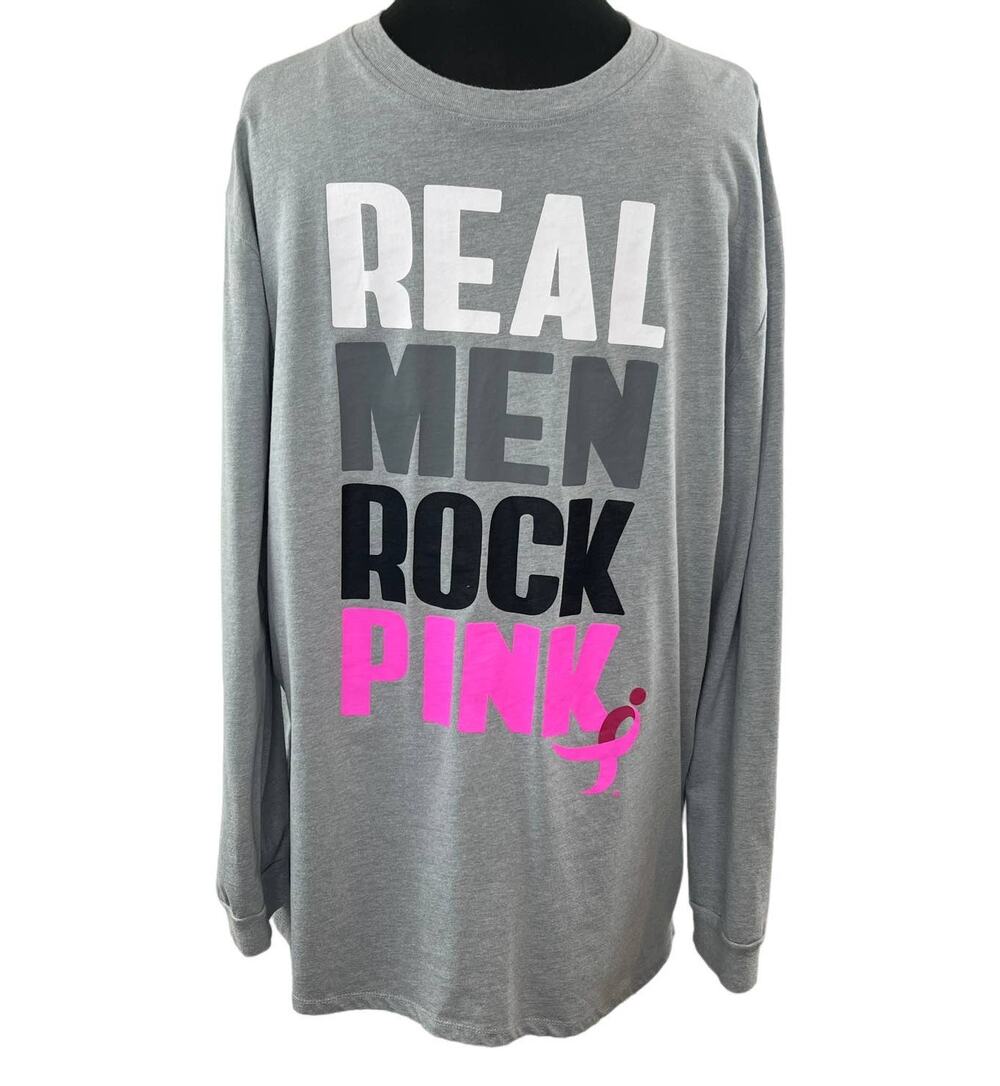 Susan G. Komen Benefit Men's 'Real Men Rock Pink' Long Sleeve Tee Crew Neck L